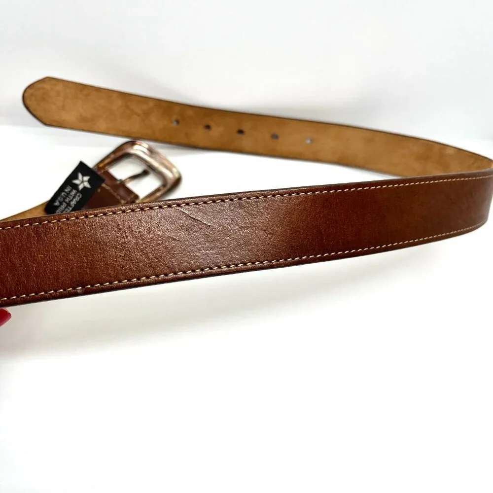 VINTAGE BRIGHTON Belt Brown Leather Silver Tone Buckle Braided Keeper SMALL